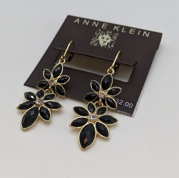 Anne Klien Gold-tone/ Black Necklace and Earrings 2pc Jewelry Set - Picture 8 of 16